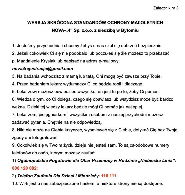 Przychodnia lekarska Nova 4 Bytom - Polityka jakości